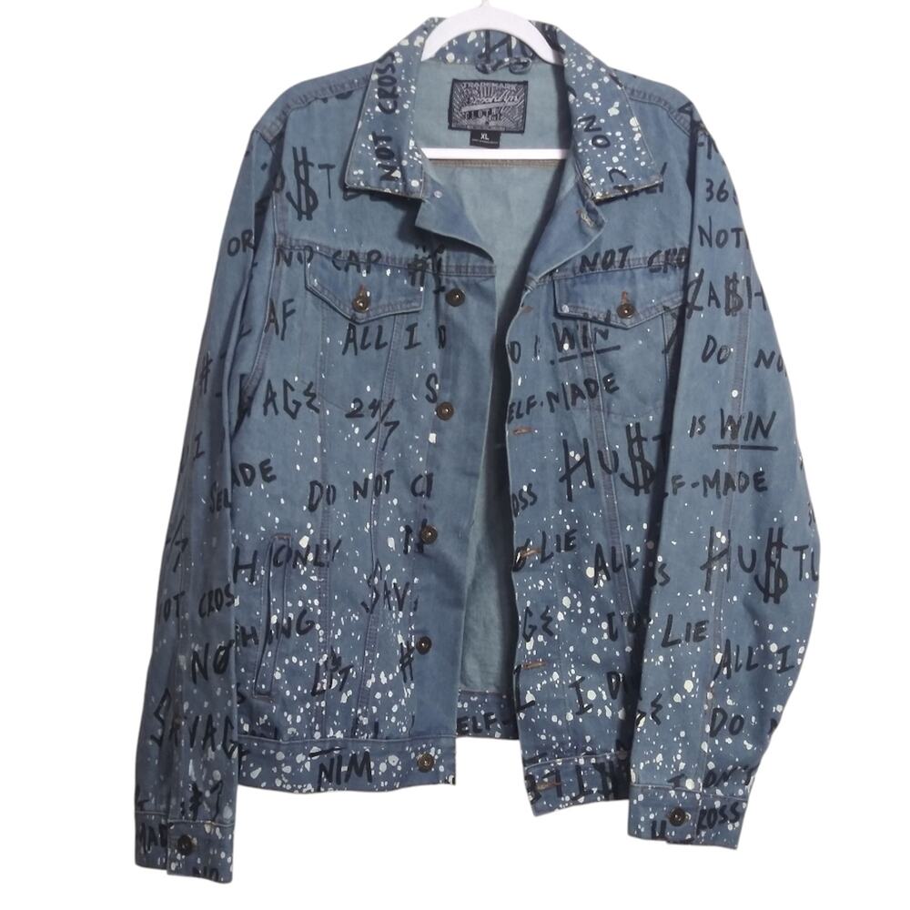 Brooklyn Cloth Co Blue Denim Button Up Jacket Streetwear Graphic Art Size XL